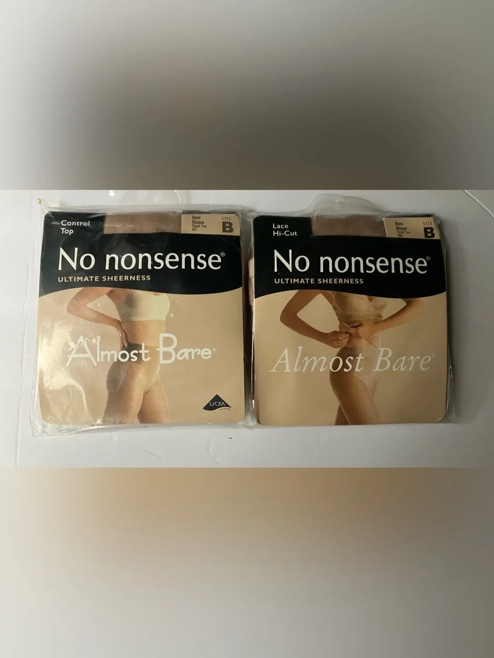 No Nonsense Almost Bare Lace Hi-Cut Pantyhose Sheer Toe Bare Bisque Mist Size B